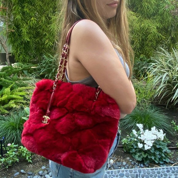 CHANEL Handbags - CHANEL RARE Rabbit Fur Logo CC Charm Small Tote